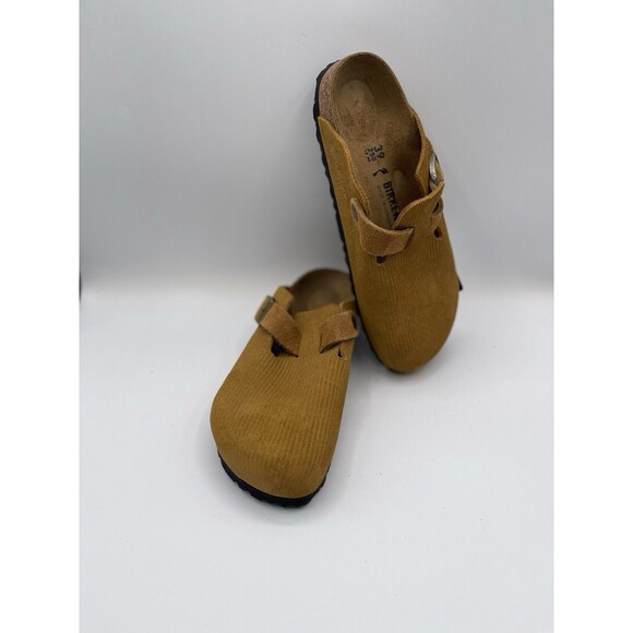 Birkenstock Clogs Boston Unisex Cork Brown Suede Embossed Comfy EU 39 US 8 New - Picture 9 of 9